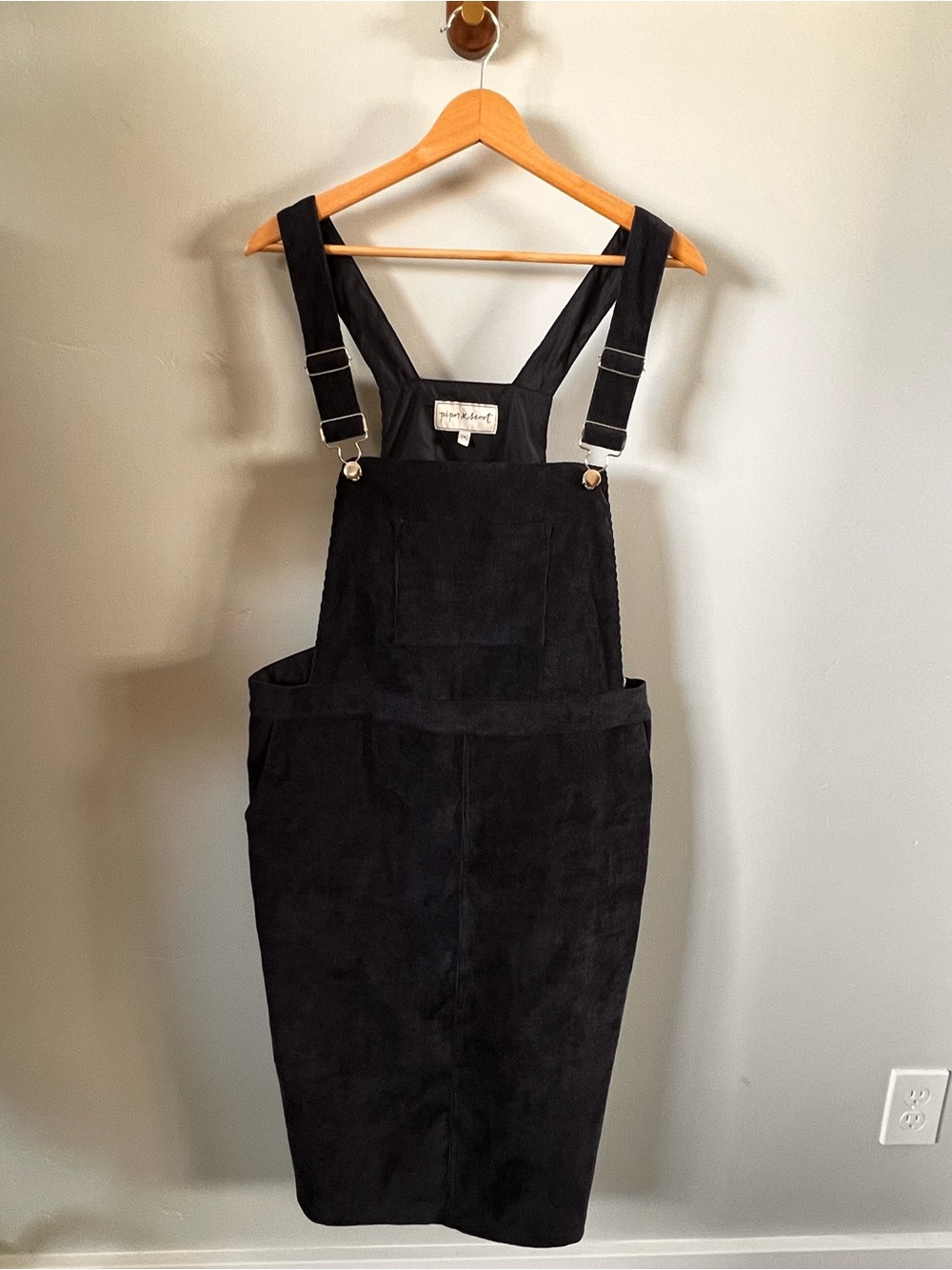 Navy Blue Corduroy Overall Dress with Adjustable Straps and Pockets